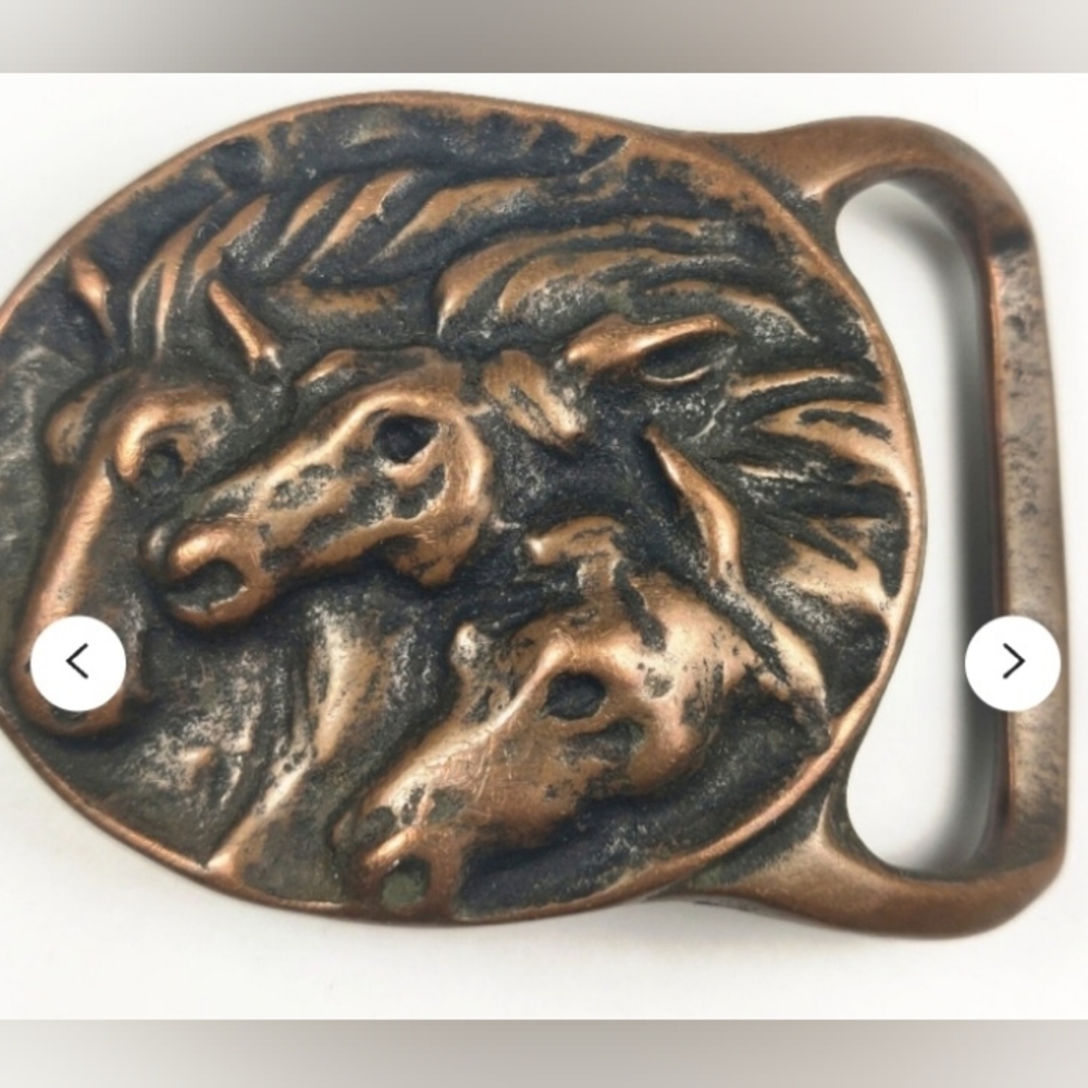 VTG 1974 Tech Ether Guild Horse Brass Belt Buckle - Pharaoh's Horses